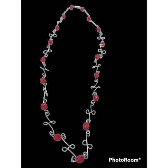 Silver Whimsical Acrylic Glass Red Fashion Necklace - Picture 6 of 8